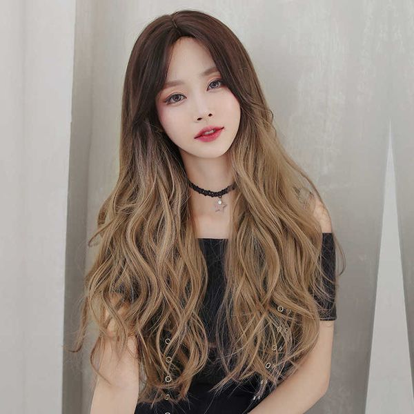 

hair lace wigs wig women's long hair with eight character bangs in the middle, Black