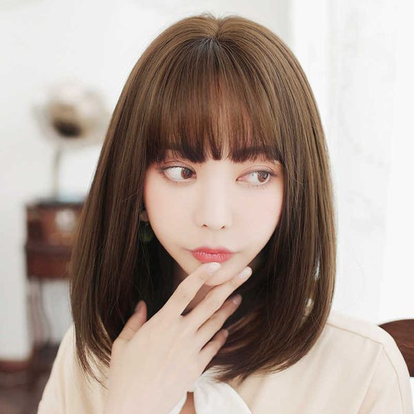 

hair lace wigs women's short hair air bobo trim face sh bangs wig head cover, Black