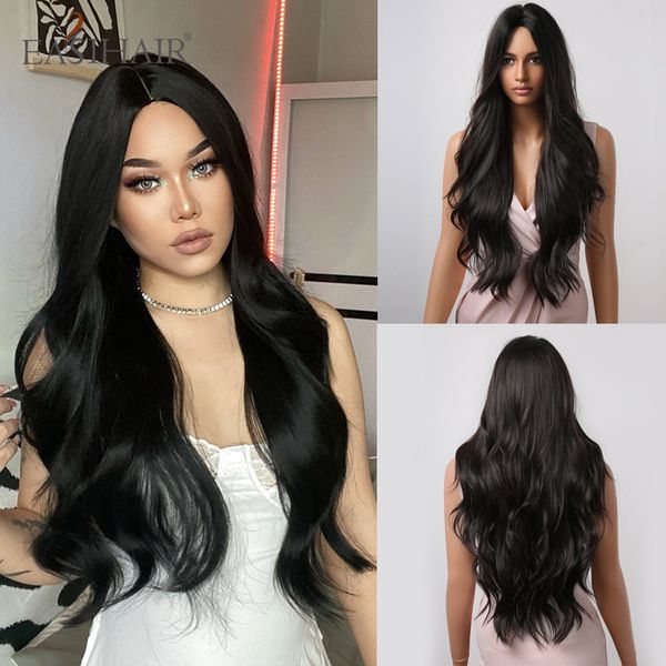 

dark brown black synthetic wigs middle part long wavy wigs for black women daily cosplay heat resistant natural hairfactory direct