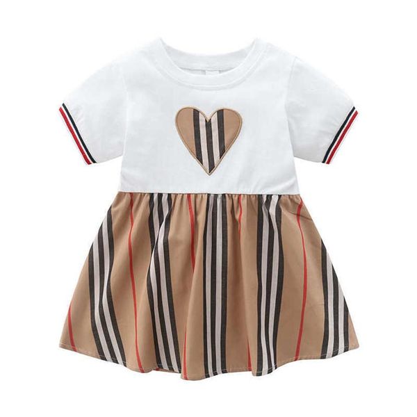 

children dresses striped summer kids clothes short sleeve cotton girl princess dress baby241s, Red;yellow