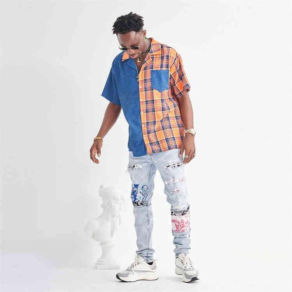

amirs mens jeans designer 2021amirs color patch youth paste cloth high street casual pants show thin stitching show high elastic jeans hip h, Blue