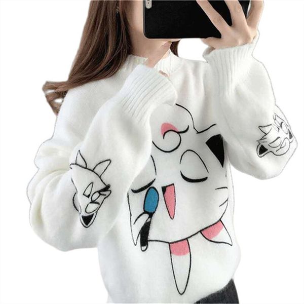 

women's sweaters warm soft and comfortable autumn/winter jumper european and american designers long sleeve round neck printed embroide, White;black