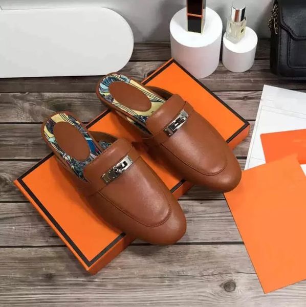 

women casual loafers flats sandal slipper designer shoes brown oz lock kelly mules 35-42, Black