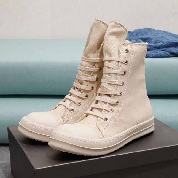 

designer luxury couple rick owen boots canvas high heels platform boot men's women's shoes black lace up boots go out dating sizi