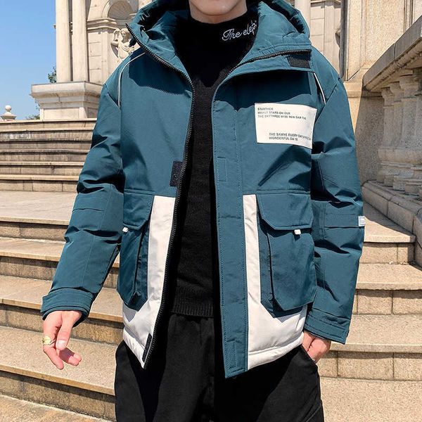 

winter hooded down cotton jacket coat thickened new men's fashion short men, Black