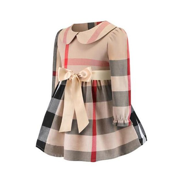 

baby girls princess dress spring fall kids plaid long sleeve dresses turn-down collar girl skirts children clothes2119, Red;yellow