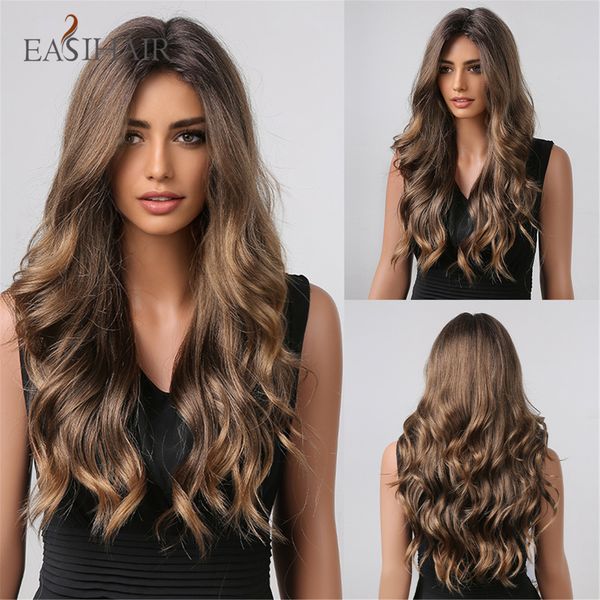 

synthetic wigs long brown golden wavy wigs for women daily cosplay female chestnut brown fake hair heat resistant fiberfactory direct, Black