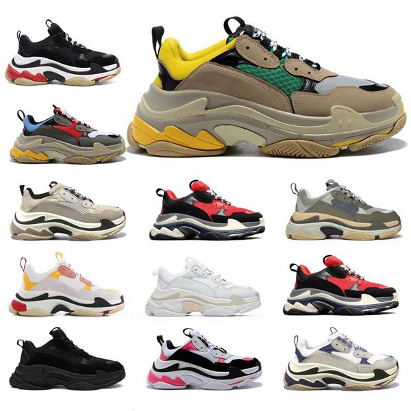 

2022 designer shoes with''balencaigas''original box triple s mens women casual shoes fashion cream yellow beige grey tra, Black