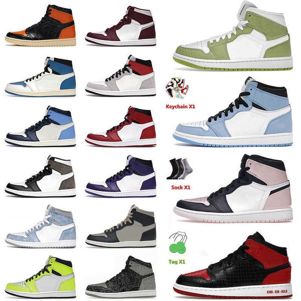 

brand shoes jumpman 1s basketball university blue bubble gum black bred chicago twist silver toe jorda, White;red