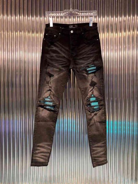 

blue new 2023 old fg amirs high street designer patchwork holes men washing water jeans destroys the european and american fashion brand of