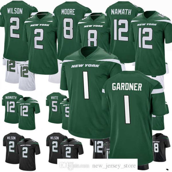 

s-6xl football 1 ahmad sauce gardner 2 zach wilson jersey custom men women 17 garrett wilson 20 breece hall 8 elijah moore 5 mike white 52 j, Black;red