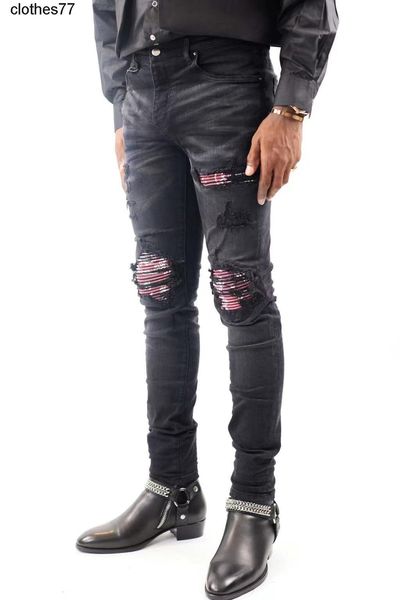 

amirs new denim men's pants with holes trend slim fit denim leggings men's pants, Blue