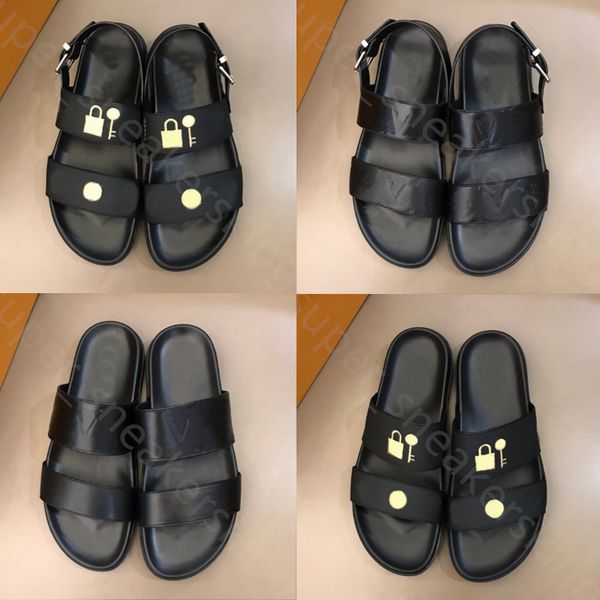 

sandal classics slippers mens shoes luxury print sandals slides beach indoor wide flat flip flops men slipper size 38-45 with box, Black