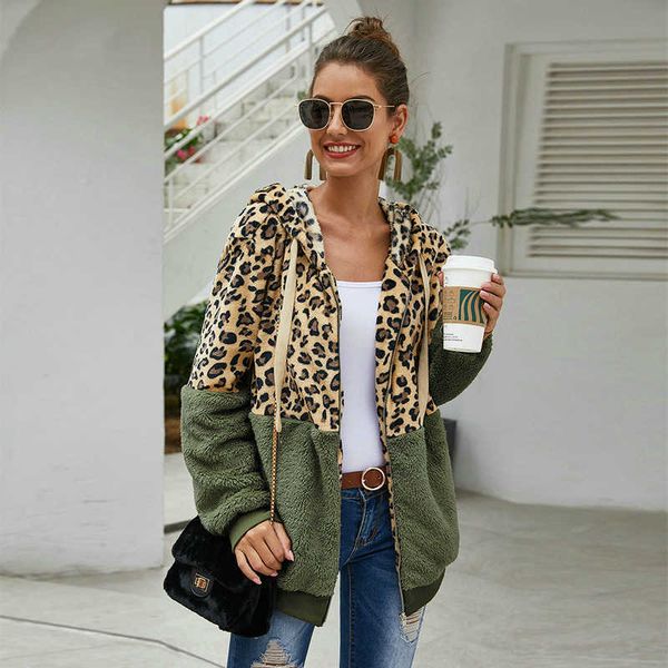 

women's jackets autumn winter leopard sweatshirts women 2020 long sleeve hooded hoodies casual zipper hoodie warm coat polerones mujer, Black;brown