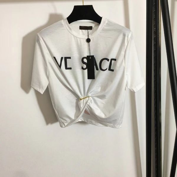 

22 designers t-shirts fashion t shirts women chest letter shirt big pins flowers printing pin tucked waist short sleeved t-shirt collect wai, White