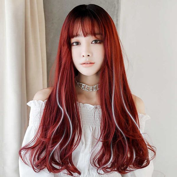 

hair lace wigs female japane and korean pear blossom long curly chemical fiber wig simulation headgear, Black