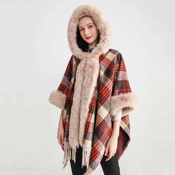 

women's fur faux fur women winter thick outwear long batwing sleeves plaid tassel cloak chic faux fur open stitch loose coat big pendul, Black