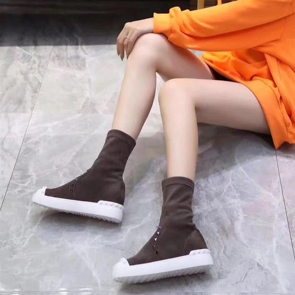 

2019092401 black brown stretch flat sneakers boots invisible wedge298j