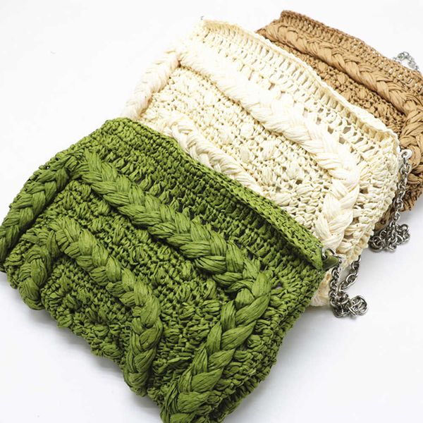 

women shoulder bag designer bohemian paper rope woven straw bag chain knitting sling crossbody bags for women handbag beach bags 221106