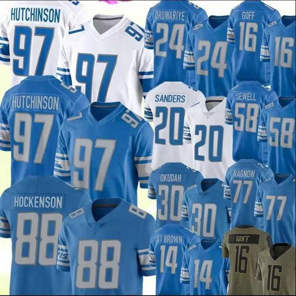 

aidan hutchinson mens womens jersey tee sew custom detroit''lions''16 jared goff barry sanders jameson williams t.j. hoc, Black