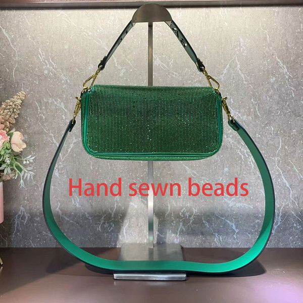 

hand sewn beads bag designer handbag fashion baguette luxurys women shoulder messenger bags evening party purse leather sequin tote clutch w