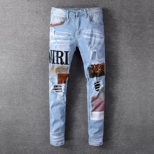 

2022 mens jeans distressed motorcycle biker jean rock skinny slim ripped hole letter brand hip hop denim pants 21ss, Black;brown