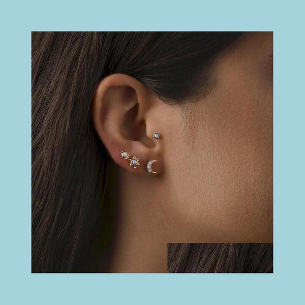 

stud stud design 925 sterling sier delicate white opal cz stone paved star sun eye shape earring for women girl wedding jewelry drop dhyea, Golden;silver