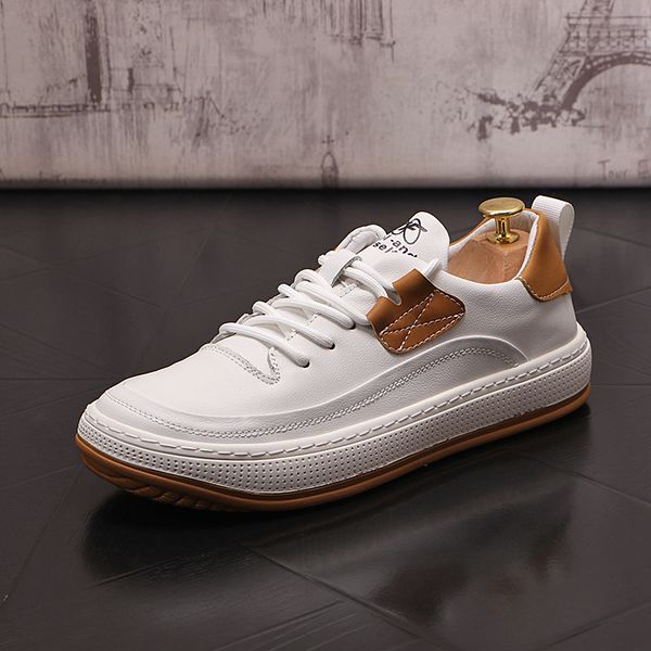 

european style dres party wedding shoes fashion white vulcanize breathable lace-up walking casual sneakers round toe thick bottom business l, Black