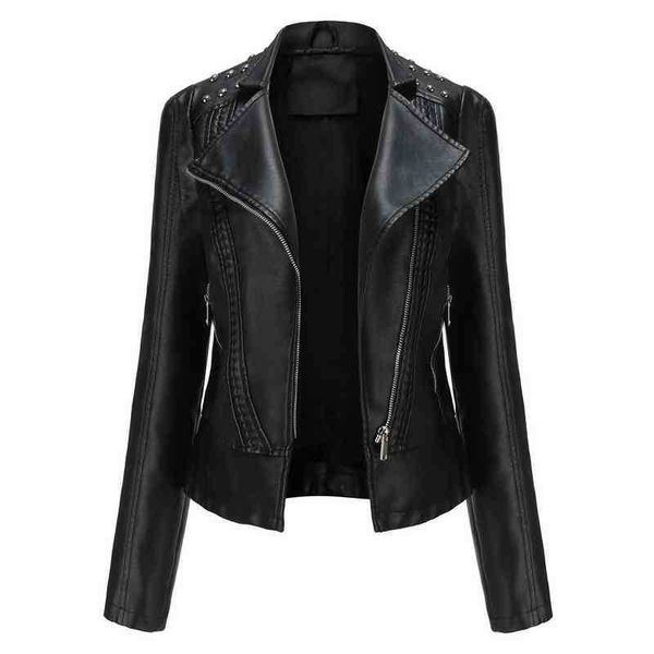 

fashion leather jacket women 2022 autumn ladies jacket women moto biker zipper jacket black red brown casual pu leather spout j220727