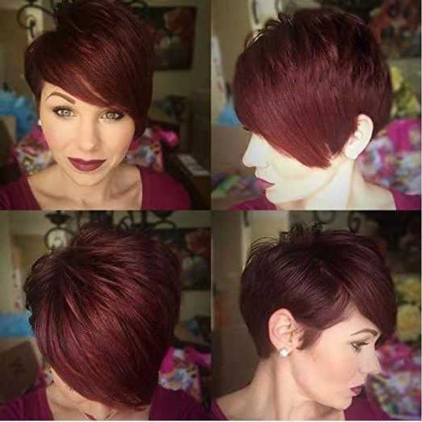 

hair lace wigs female short hair partial division wine red chemical fiber headgear pixie wigs, Black