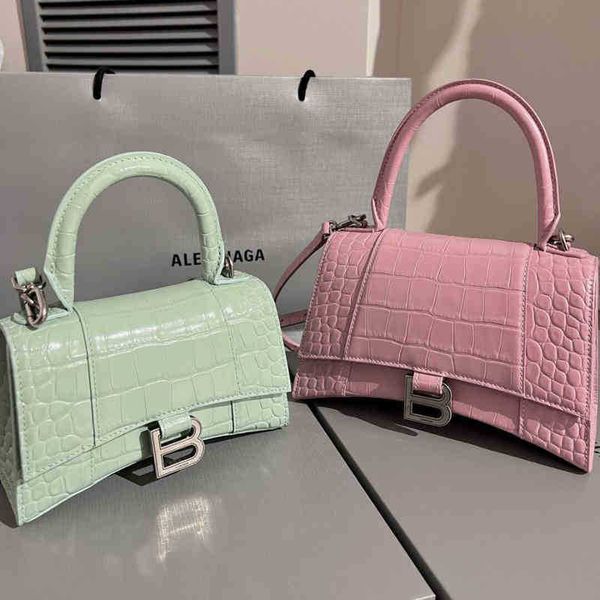

leather designer balencigass handbags women's spring summer versatile home crocodile hourglass bar diagonal ie29