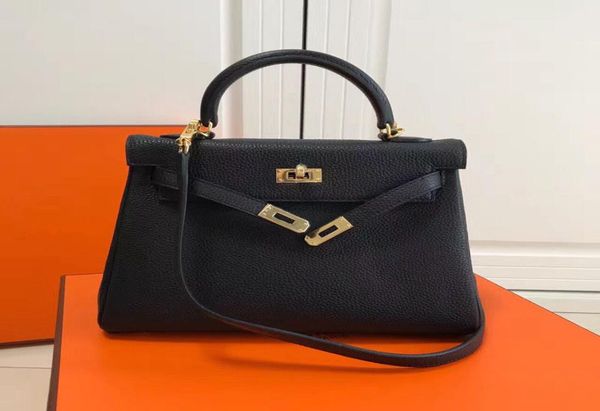

cowhide 25cm genuine with bags shoulder lock lady women classic golden hardware factory totes leather fashion handbag whole 289505553, Black