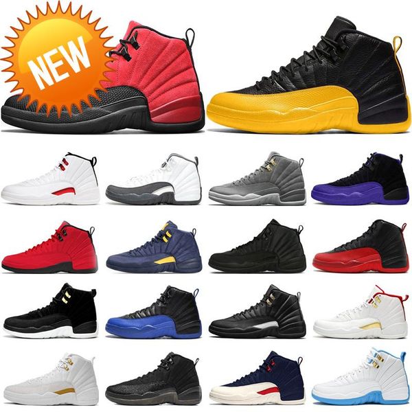 

basketball running shoes basketball shoes 12s men basketball shoes jumpman 12 university gold blue dark concord indigo twist reverse flu, Black