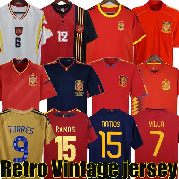 

final 2010 spain retro soccer jersey 1996 2002 08 12 18 raul xavi hierro luis enrique alonso caminero iniesta puyol pique david villa torres, Black;yellow