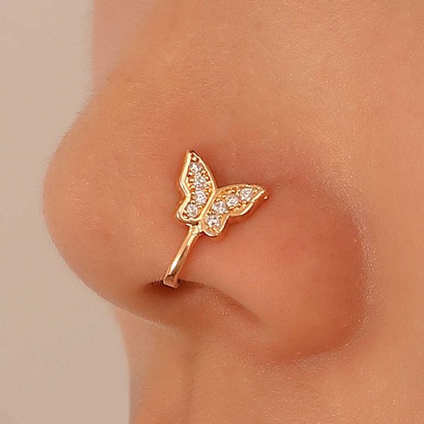 

butterfly non perforated nose clip fashion personalized copper set zircon u-shaped false nose ring nose piercing jewelry, Silver