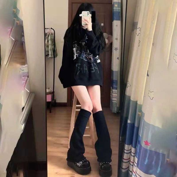 

socks hosiery black harajuku lolita kawaii socks women casual y2k aesthetic leg warmer punk alt korean fashion gothic baggy knee sleeve leg, Black;white