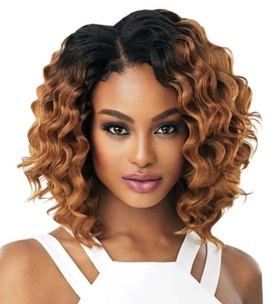 

hair lace wigs black gradient brown female short curly hair slanted bangs rose net chemical fiber headgear ombre wig