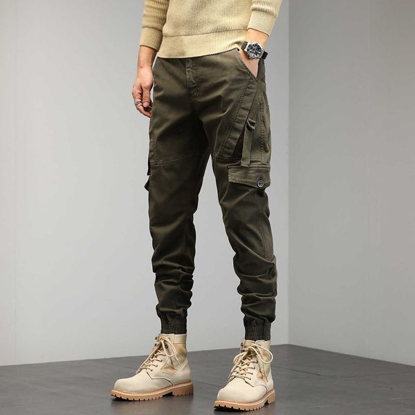 

trendy overalls for men in spring and autumn slim straight ins fashionable men's casual pants american tactical trousers in autumn, Black