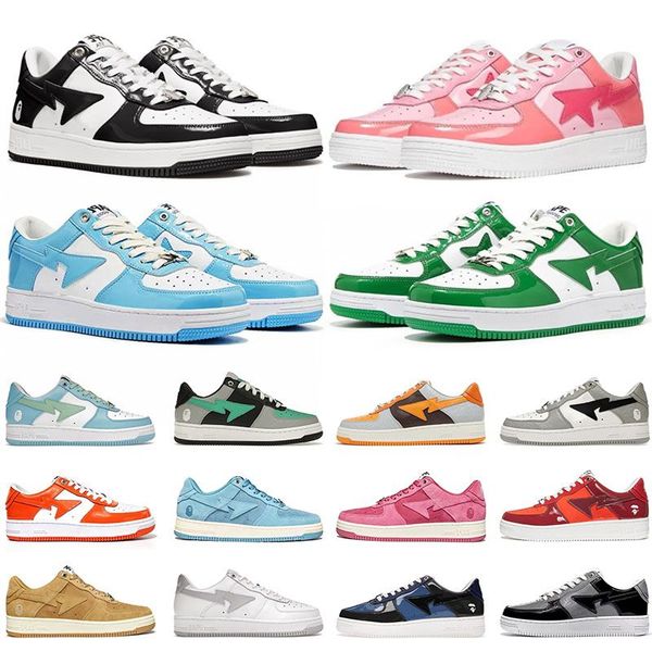 

men bapestas running shoes woman fashion patent leather luxury bapesta sneaker black white message outdoor trainers plate-forme designer sne