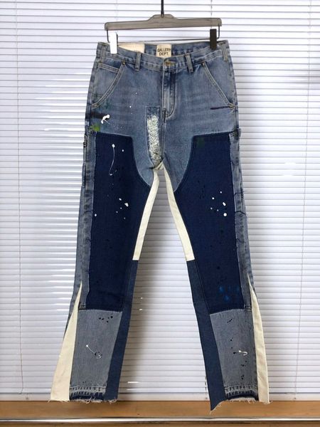 

galleryes designer casual pants fashion dept ink splashing graffiti micro speaker deconstruction splicing wide leg tooling jeans men's, Black