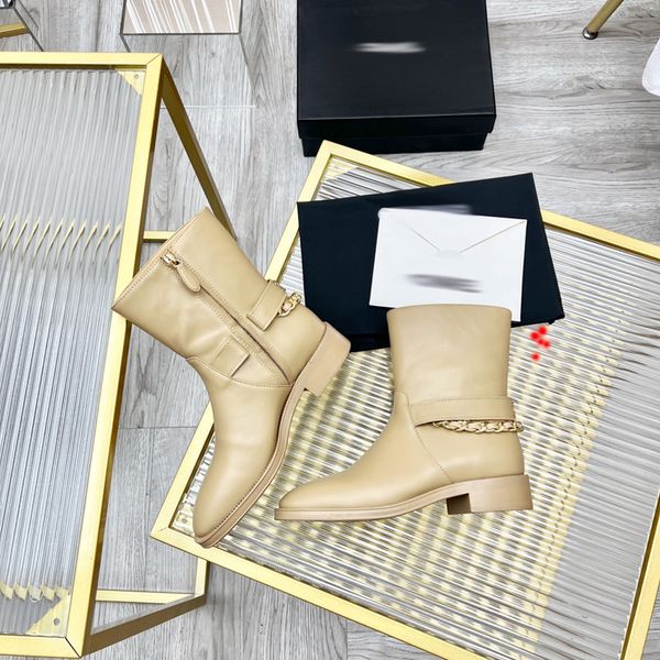 

2023 middle age series rain boots booties vintage women martin boot leather chain decoration flat bottom retro rainboots waterproof net red, Black