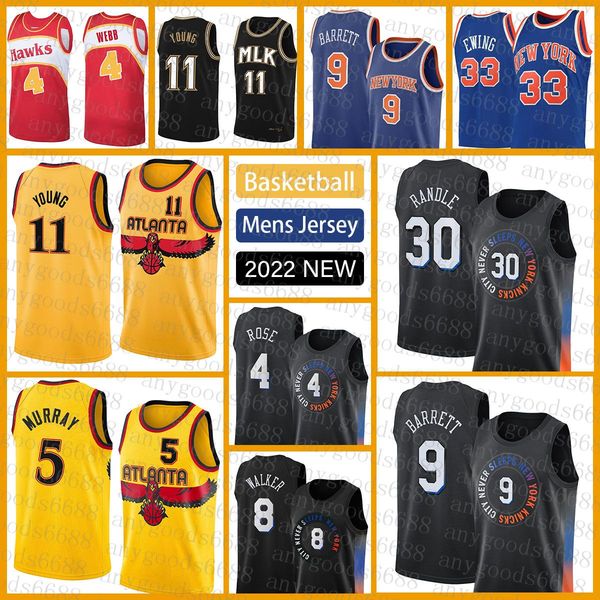 

trae young basketball jersey atlantas hawk new red york blue knick 11 5 9 30 4 8 orange dejounte murray rj barrett julius randle derrick ros, Black;red