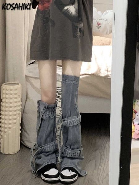

socks hosiery kosahiki harajuku punk denim leg warmer socks women gothic chic solid casual bandage foot covers y2k aesthetic grunge streetwe, Black;white