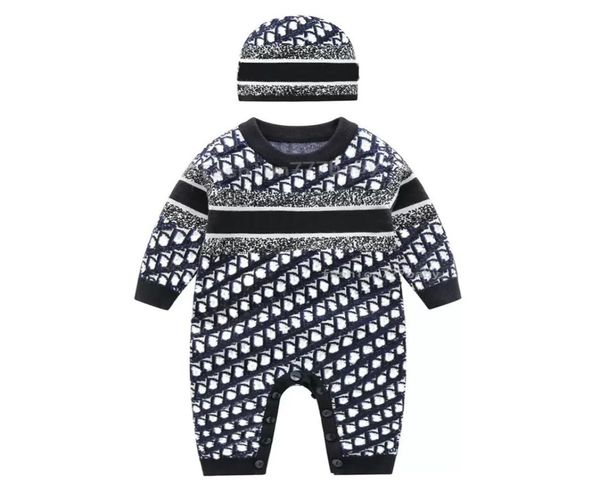

retail kids designer knitting romper baby boy girl long sleeve crew neck cotton clothes newborn children sweater onepiece onesies9221640, Blue