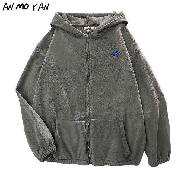 

men's hoodies & sweatshirts fleece winter women's hoodie autumn korean fashion animal embroidery printing loose plush zipper swea, Black