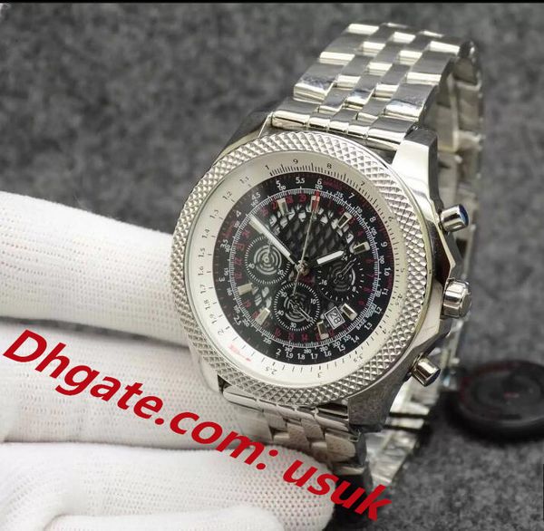 

men watch 49mm unitime watch chronograph vk quartz movement silver case limited black dial 50th anniversary mens watches stainless strap wri, Slivery;brown