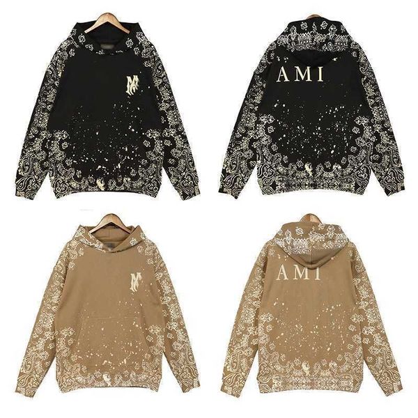 

new autumn amirs winter hoodie and sweatshirt sweat cashew print fried street casual loose stars hooded men's women's same sweater, Black