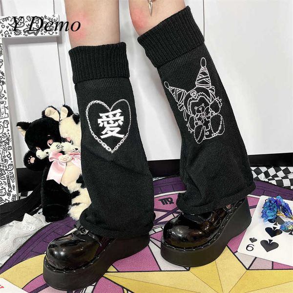 

socks hosiery y demo y2k grunge love demon printing stretchy leg warmer for women casual socks t221107, Black;white