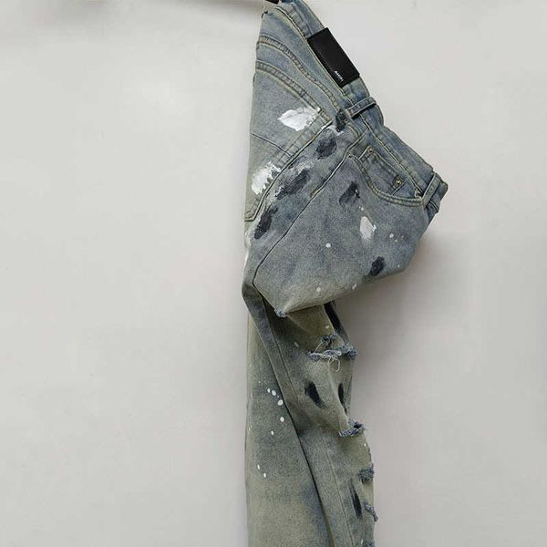 

fog jeans fashion pants men's high street brand ink worn hole repairing elastic justi biber ripped hip hop slim fit designer luxury y2k, Blue