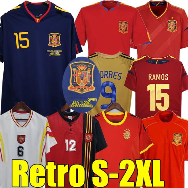 

spain 2010 final retro soccer jerseys 1996 2002 08 12 18 raul xavi hierro luis enrique alonso caminero iniesta puyol pique david villa torre, Black;yellow